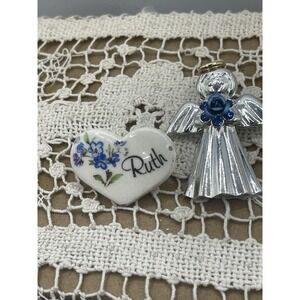 Vtg  Name Ruth Pin with Forget Me Not Earthy Endeavours Brooch 1980s